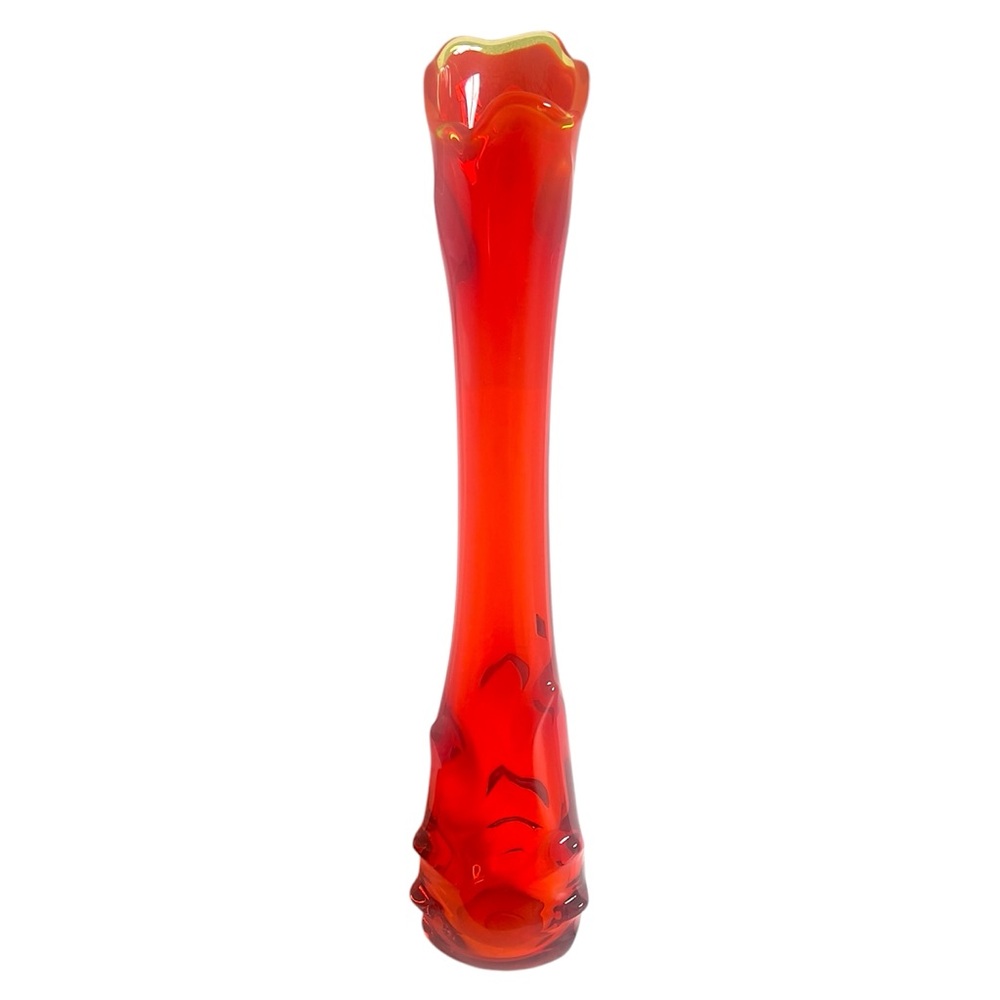 EPIC! Vintage 22” Persimmon Swung Glass Vase UV Reactive GLOW Mid-Century Modern
